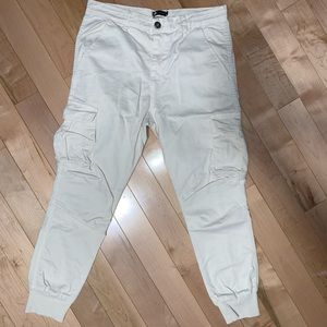 SIMONS Men's Cargo Joggers Cream White